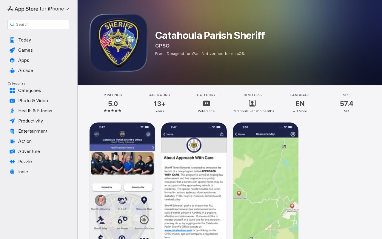Catahoula Parish Sheriff public safety app listing